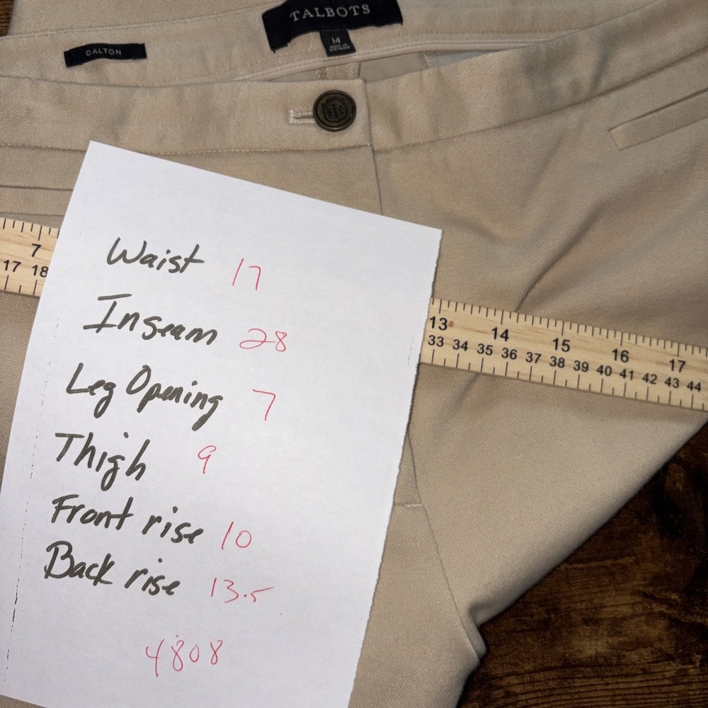 Talbots Pants Beige Trousers Dalton Equestrian Slim Leg Stretch Womens Size 14 - Picture 7 of 7